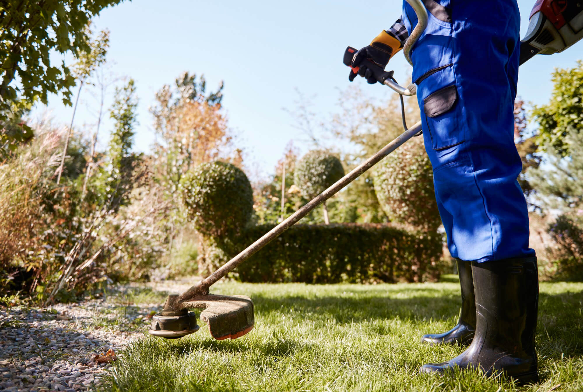 Landscaper with weedwhacker